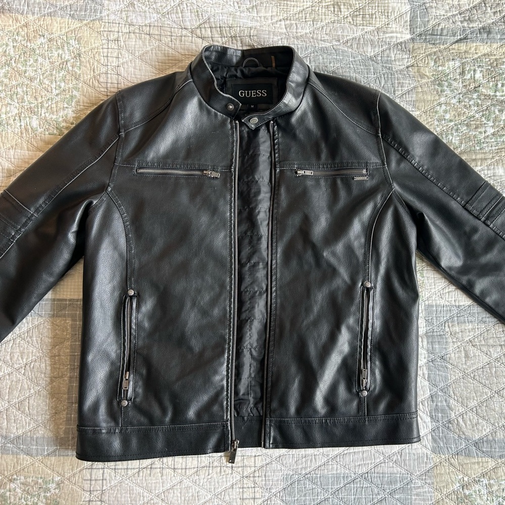 Guess Men’s Faux-Leather Biker Jacket